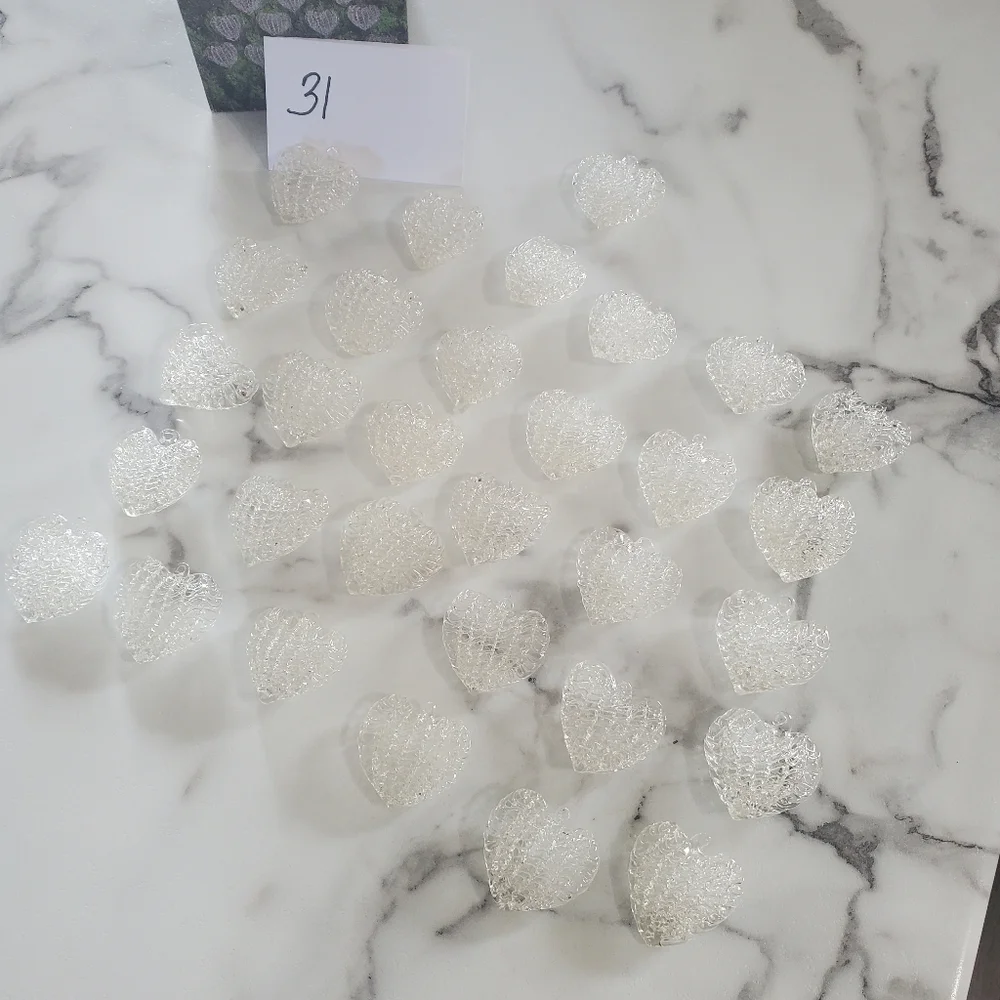Vintage Set of 31 Spun Glass Heart Ornaments